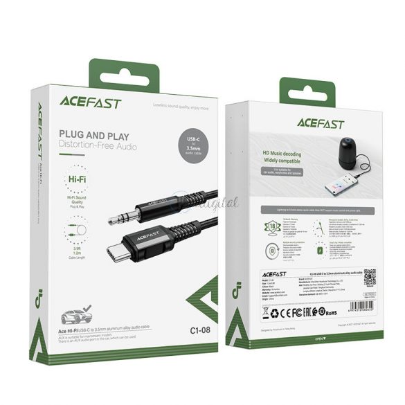 Cablu audio Acefast USB tip C - mini mufă de 3,5 mm (mascul) 1,2 m, AUX negru (C1-08 negru)