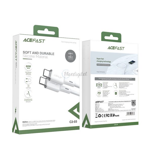 Cablu Acefast USB tip C - USB tip C 1,2 m, 60 W (20 V / 3 A) alb (C2-03 alb)