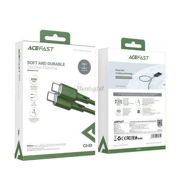 Cablu Acefast USB Tip C - USB Tip C 1,2m, 60W (20V / 3A) verde (C2-03 verde oliver)