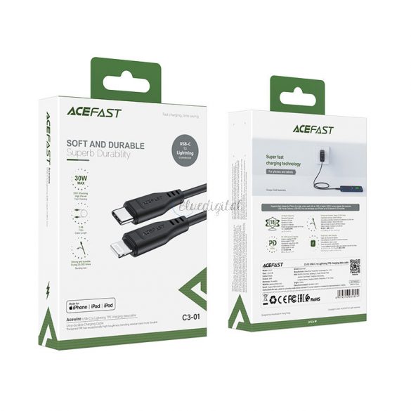 Cablu Acefast MFI USB tip C - Lightning 1,2 m, 30 W, 3 A negru (C3-01 negru)