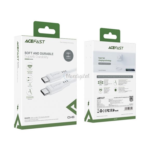 Acefast cablu USB Tip C - USB Tip C 1.2m, 60W (20V / 3A) alb (C3-03 alb)