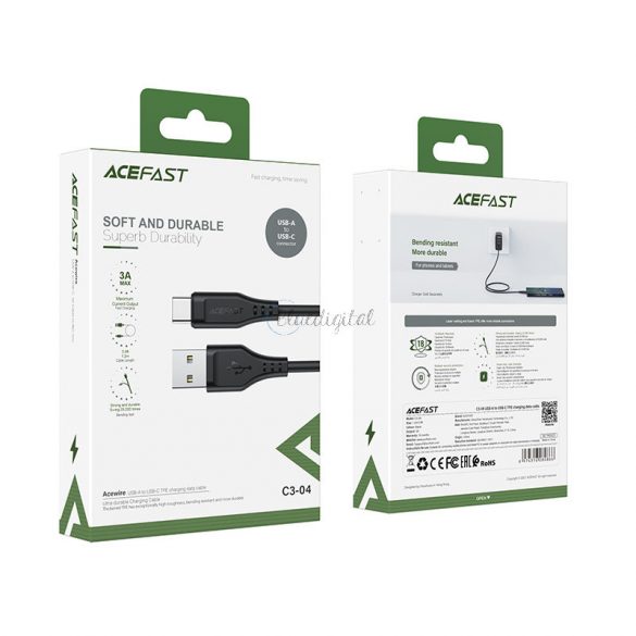 Cablu USB Acefast - USB tip C 1,2 m, 3 A negru (C3-04 negru)