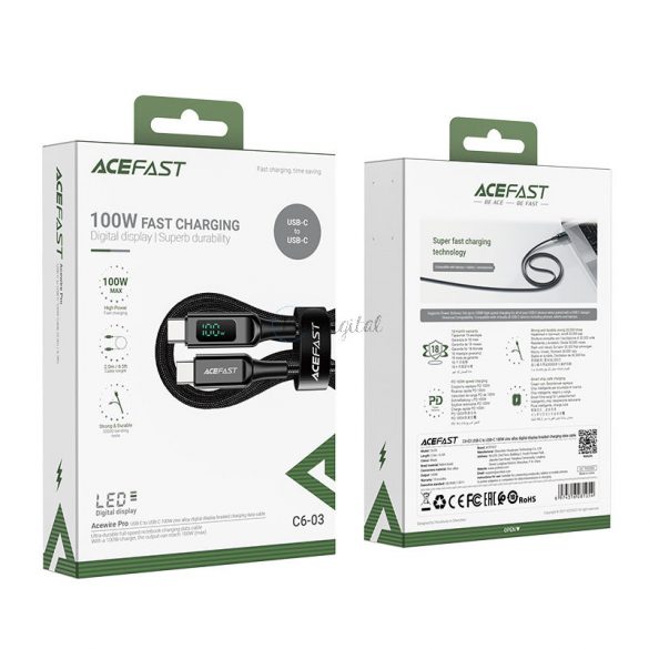 Acefast cablu USB Tip C - USB Tip C 2m, 100W (20V / 5A) negru (C6-03 Negru)