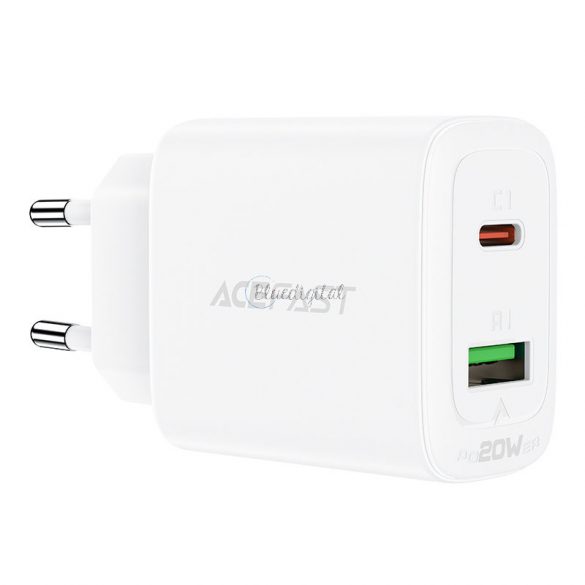 Încărcător de perete Acefast USB tip C / USB 20W, PPS, PD, QC 3.0, AFC, FCP alb (A25 alb)