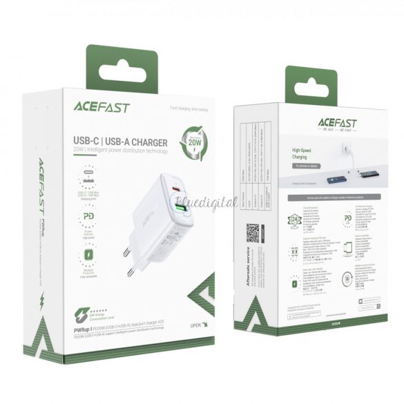 Încărcător de perete Acefast USB tip C / USB 20W, PPS, PD, QC 3.0, AFC, FCP alb (A25 alb)