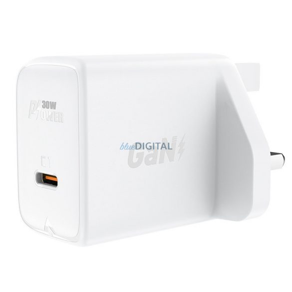 Încărcător de perete Acefast GaN (priză UK) USB tip C 30W, furnizare de energie, PPS, Q3 3.0, AFC, FCP alb (A24 UK alb)