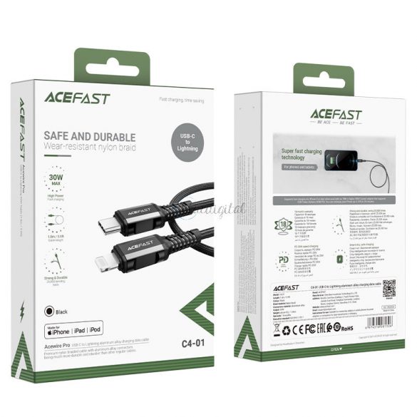 Cablu Acefast MFI USB Tip C - Lightning 1,8m, 30W, 3A negru (C4-01 C Negru)