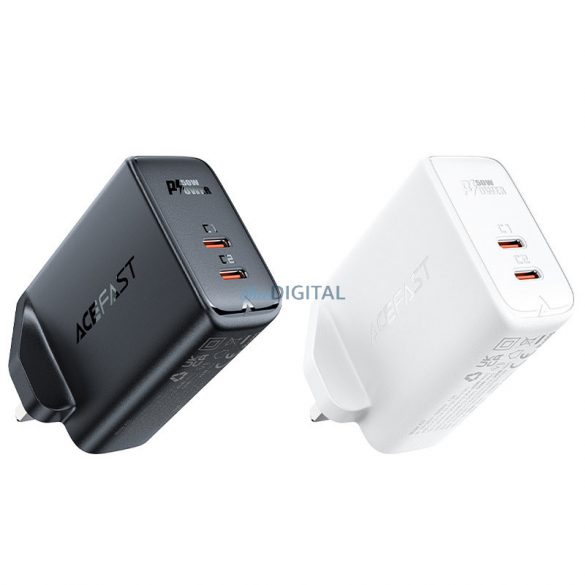 Încărcător Acefast GaN (priză UK) 2x USB tip C 50W, furnizare de energie, PPS, Q3 3.0, AFC, FCP negru (A32 UK)