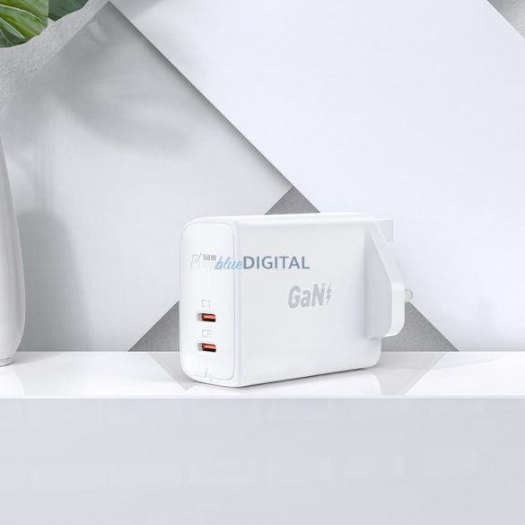 Încărcător Acefast GaN (priză UK) 2x USB tip C 50W, furnizare de energie, PPS, Q3 3.0, AFC, FCP negru (A32 UK)