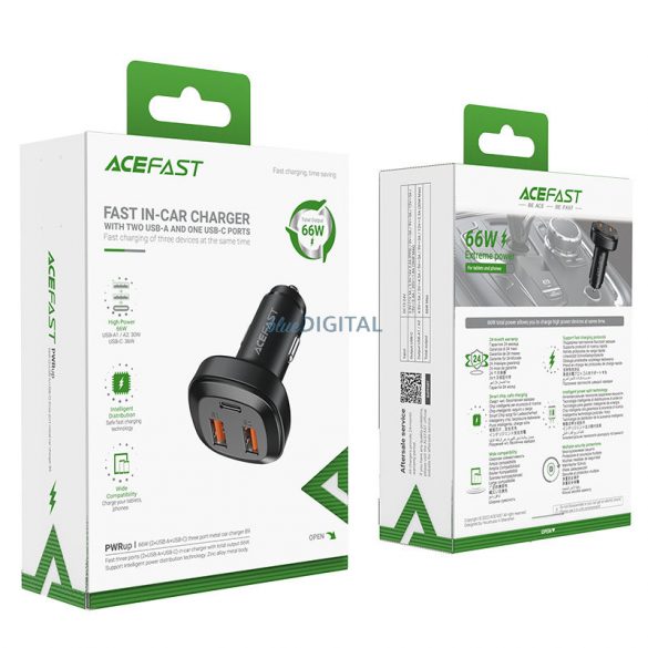 Încărcător auto Acefast 66W 2x USB / USB tip C, PPS, Power Delivery, Quick Charge 4.0, AFC, FCP, SCP negru (B9)