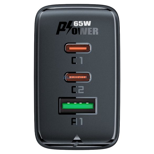 Încărcător rapid Acefast GaN (2xUSB-C / USB-A) PPS / PD / QC4+ 65W negru (A41)