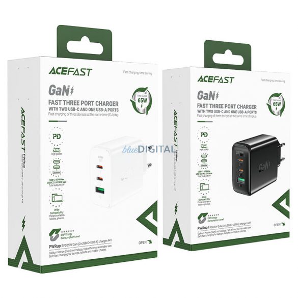 Încărcător rapid Acefast GaN (2xUSB-C / USB-A) PPS / PD / QC4+ 65W negru (A41)