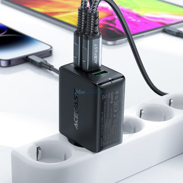 Încărcător rapid Acefast GaN (2xUSB-C / USB-A) PPS / PD / QC4+ 65W negru (A41)