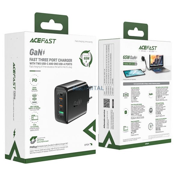 Încărcător rapid Acefast GaN (2xUSB-C / USB-A) PPS / PD / QC4+ 65W negru (A41)