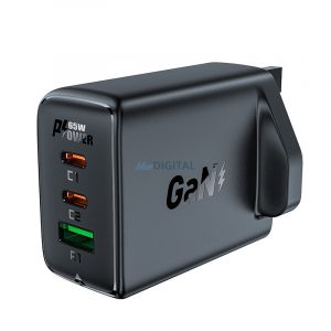 Încărcător Acefast GaN 65W 3 porturi (1xUSB, 2xUSB C PD) mufă britanică neagră (A44)