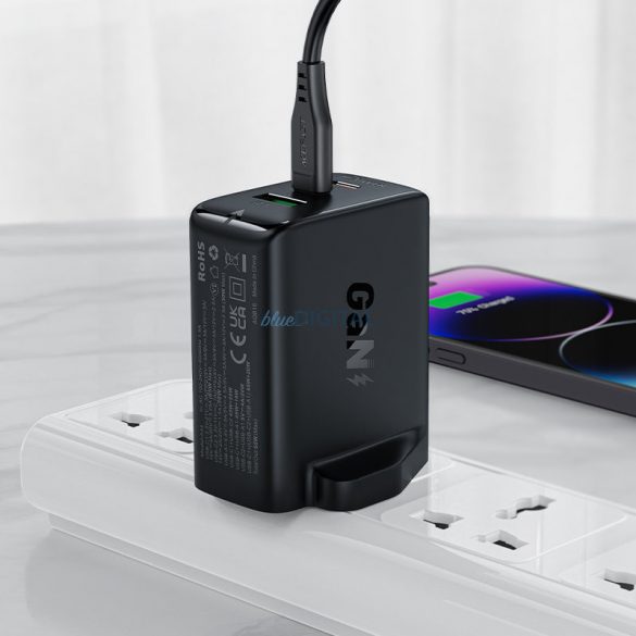 Încărcător Acefast GaN 65W 3 porturi (1xUSB, 2xUSB C PD) mufă britanică neagră (A44)