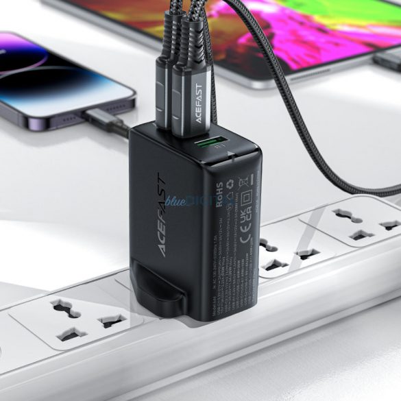 Încărcător Acefast GaN 65W 3 porturi (1xUSB, 2xUSB C PD) mufă britanică neagră (A44)