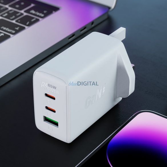 Încărcător Acefast GaN 65W 3 porturi (1xUSB, 2xUSB C PD) mufă britanică neagră (A44)