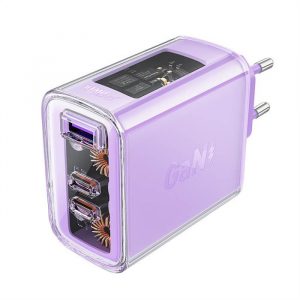 Acefast încărcător GaN 65W 3 porturi (1xUSB, 2xUSB C) violet (A45)