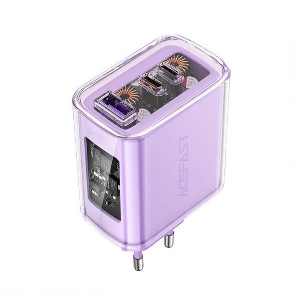 Acefast încărcător GaN 65W 3 porturi (1xUSB, 2xUSB C) violet (A45)