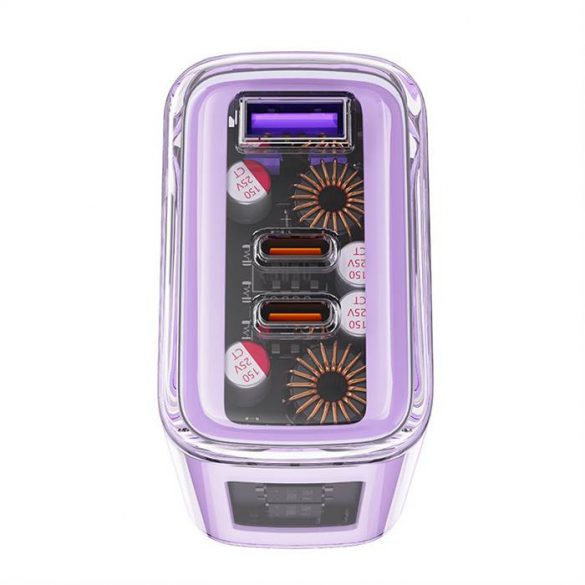 Acefast încărcător GaN 65W 3 porturi (1xUSB, 2xUSB C) violet (A45)