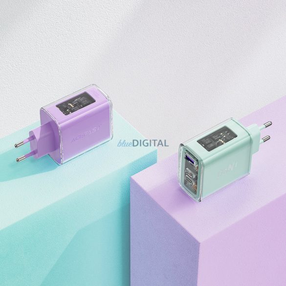 Acefast încărcător GaN 65W 3 porturi (1xUSB, 2xUSB C) roz (A45)