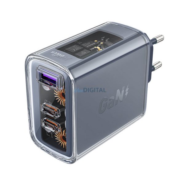 Acefast încărcător GaN 65W 3 porturi (1xUSB, 2xUSB C) gri (A45)