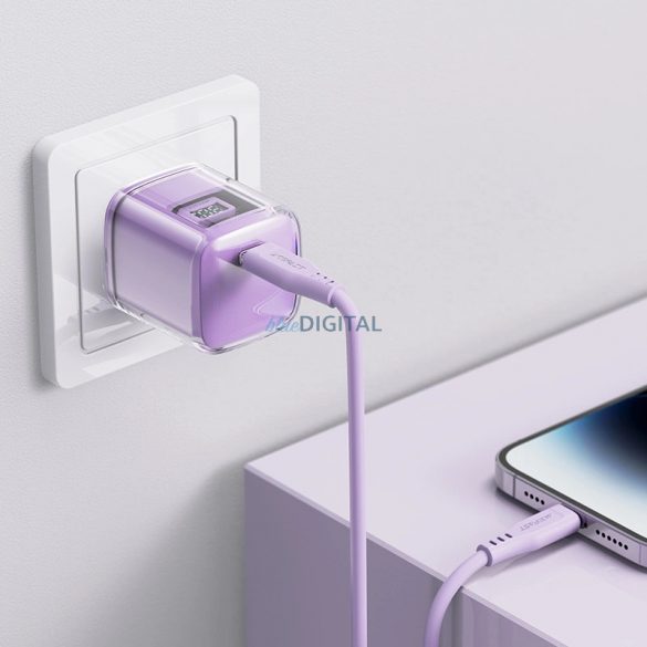 Incarcator Acefast A53 PD 30W GaN USB-C cu display - violet