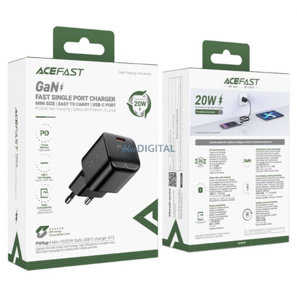 Incarcator de perete Acefast A73 Mini PD 20W GaN USB-C - negru