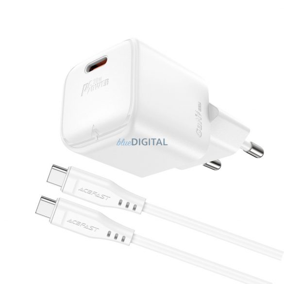 Incarcator de perete Acefast A73 Mini PD 20W GaN + cablu USB-C - alb