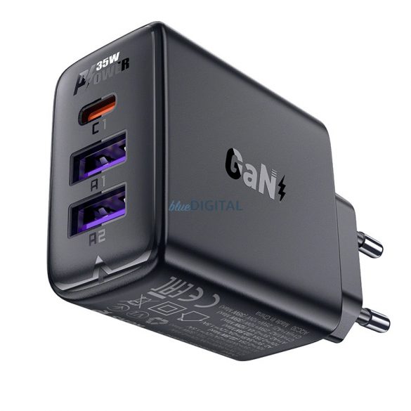 Încărcător Acefast A57 PD 35W GaN 2 x USB-A + USB-C cu 3 porturi - negru