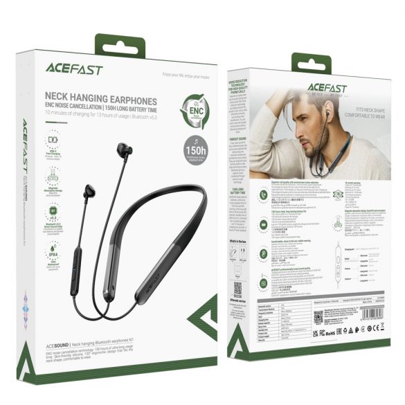 Căști wireless intraauriculare Acefast N1 + cablu USB-A USB-C - negru