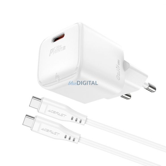 Incarcator de perete Acefast A77 Mini PD 30W GaN + cablu USB-C - alb