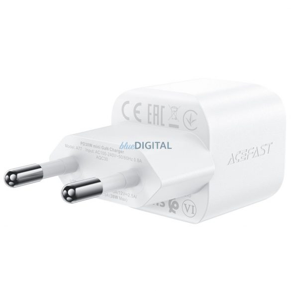 Incarcator de perete Acefast A77 Mini PD 30W GaN + cablu USB-C - alb