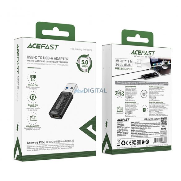 Acefast J2 USB-A - Adaptor Type-C 5Gb/s - negru