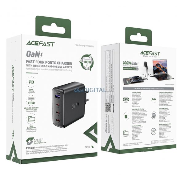 Acefast A94 încărcător de rețea cu 1xUSB-A și 3xUSB-C GaN2 PD 100W - negru