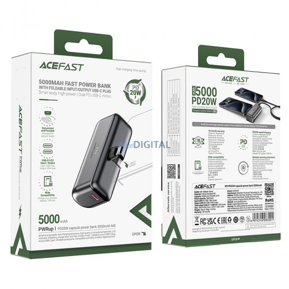 Acefast M9 powerbank 5000mAh PD 20W - negru