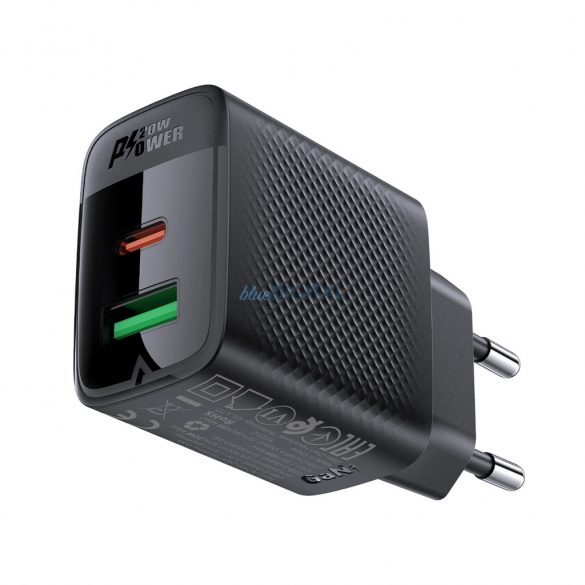 Acefast A78 încărcător de rețea cu 1xUSB-A și 1xUSB-C GaN PD 20W - negru