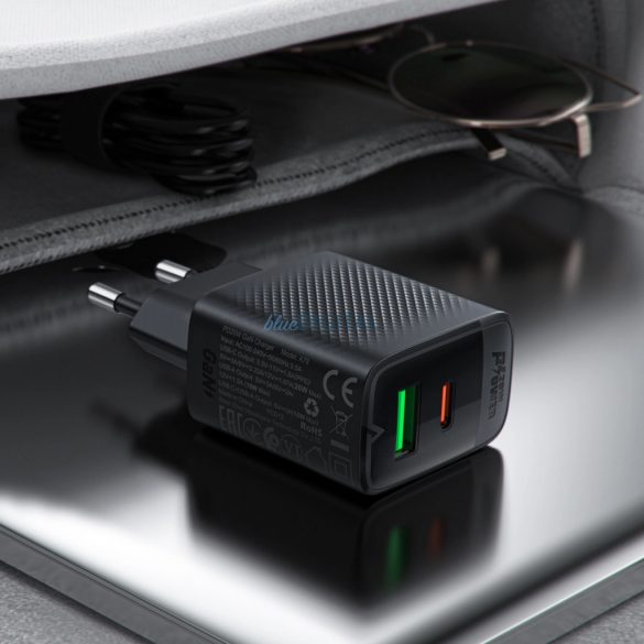 Acefast A78 încărcător de rețea cu 1xUSB-A și 1xUSB-C GaN PD 20W - negru