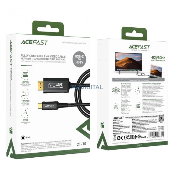 Acefast C1 USB-C - HDMI cablu 4K 60Hz HDR 1.8m - negru