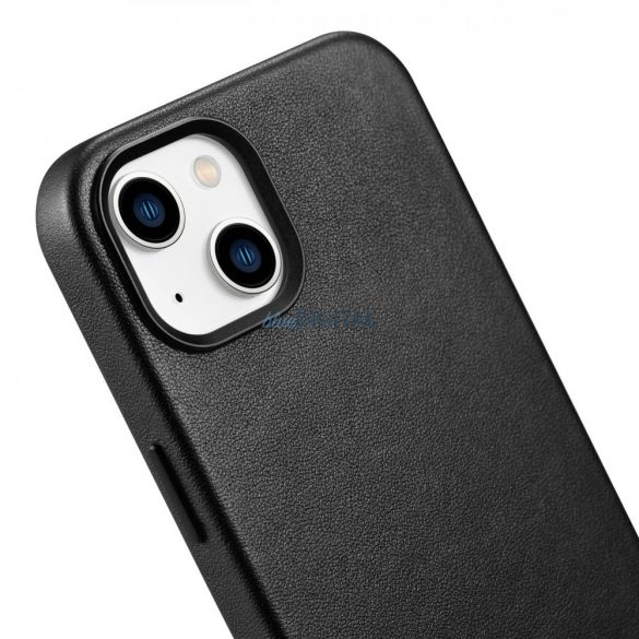 iCarer Case Husă din piele naturală pentru iPhone 14 Plus, neagră (compatibilă MagSafe)