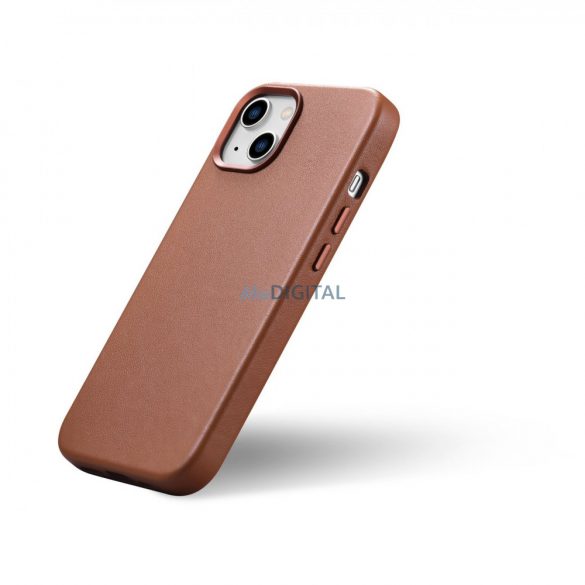 iCarer Case Husă din piele naturală pentru iPhone 14 Plus maro (compatibilă MagSafe)