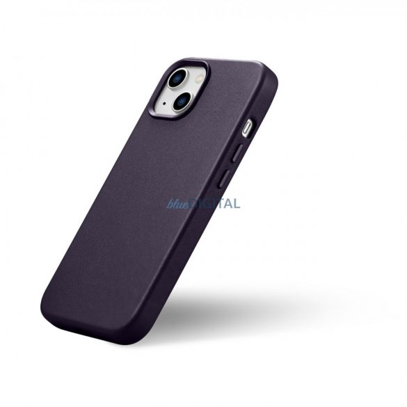 iCarer Case Husă din piele naturală pentru iPhone 14 Plus violet închis (compatibilă MagSafe)