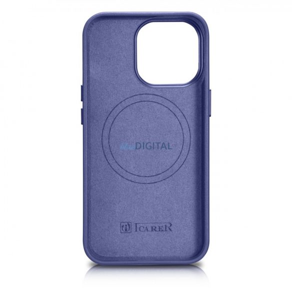 husă iCarer Husă din piele din piele naturală pentru iPhone 14 Pro Max violet deschis (WMI14220708-LP) (compatibilă MagSafe)