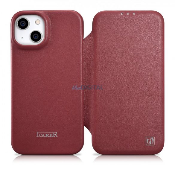 iCarer CE Premium piele Folio husă iPhone 14 Flip Magnetic MagSafe Red (WMI14220713-RD)