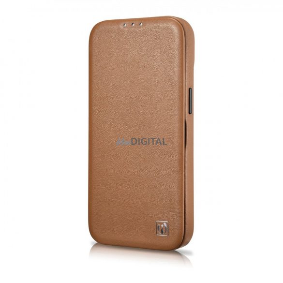 Husă folio din piele premium iCarer CE pentru iPhone 14 Pro Flip Magnetic MagSafe Brown (WMI14220714-BN)