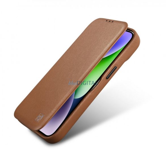 Husă folio din piele premium iCarer CE pentru iPhone 14 Pro Flip Magnetic MagSafe Brown (WMI14220714-BN)