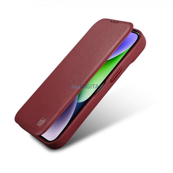 Husa Folio din piele premium iCarer CE pentru iPhone 14 Pro Flip Magnetic MagSafe Red (WMI14220714-RD)