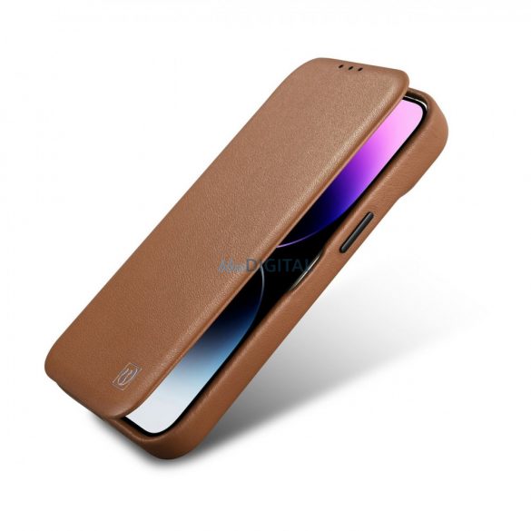 Husă folio din piele premium iCarer CE pentru iPhone 14 Plus Flip Magnetic MagSafe Brown (WMI14220715-BN)