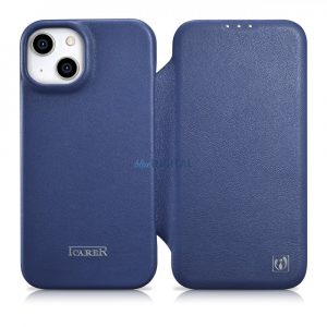 Husă folio din piele premium iCarer CE pentru iPhone 14 Plus Flip Magnetic MagSafe Blue (WMI14220715-BU)